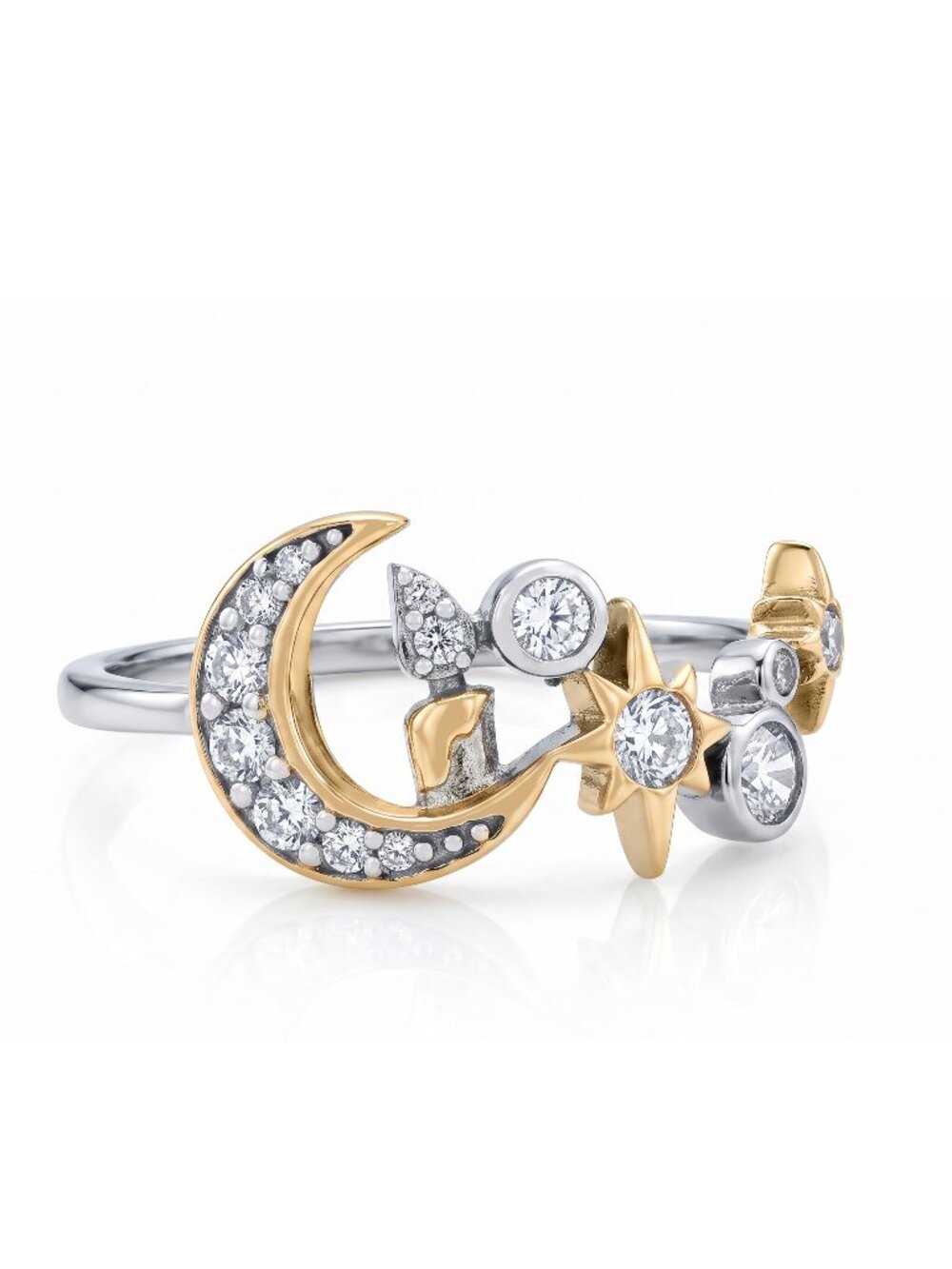 Disney Hocus Pocus Gold Moon and Stars Ring, 925 Sterling Silver